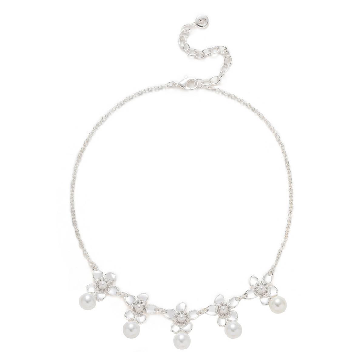 Gloria Vanderbilt Pearl & Crystal Flower Frontal Collar Necklace