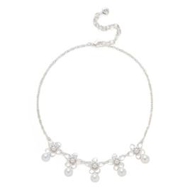 Gloria Vanderbilt Pearl & Crystal Flower Frontal Collar Necklace