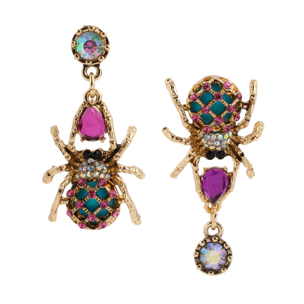Betsey Johnson Gold-Tone Spider Mismatched Drop Earrings
