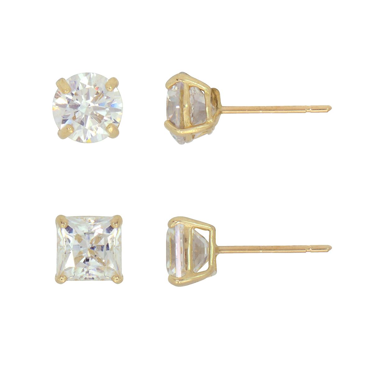 Candela 14kt. Stunning 6mm & 7mm 2 Pair Set CZ Stud Earrings Set