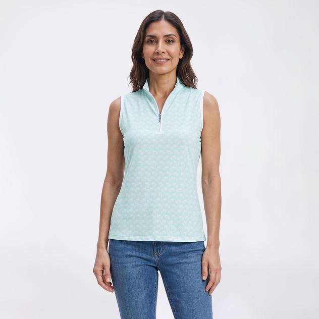 Womens Court Haley Sleeveless Zip Front Costal Clam Polo