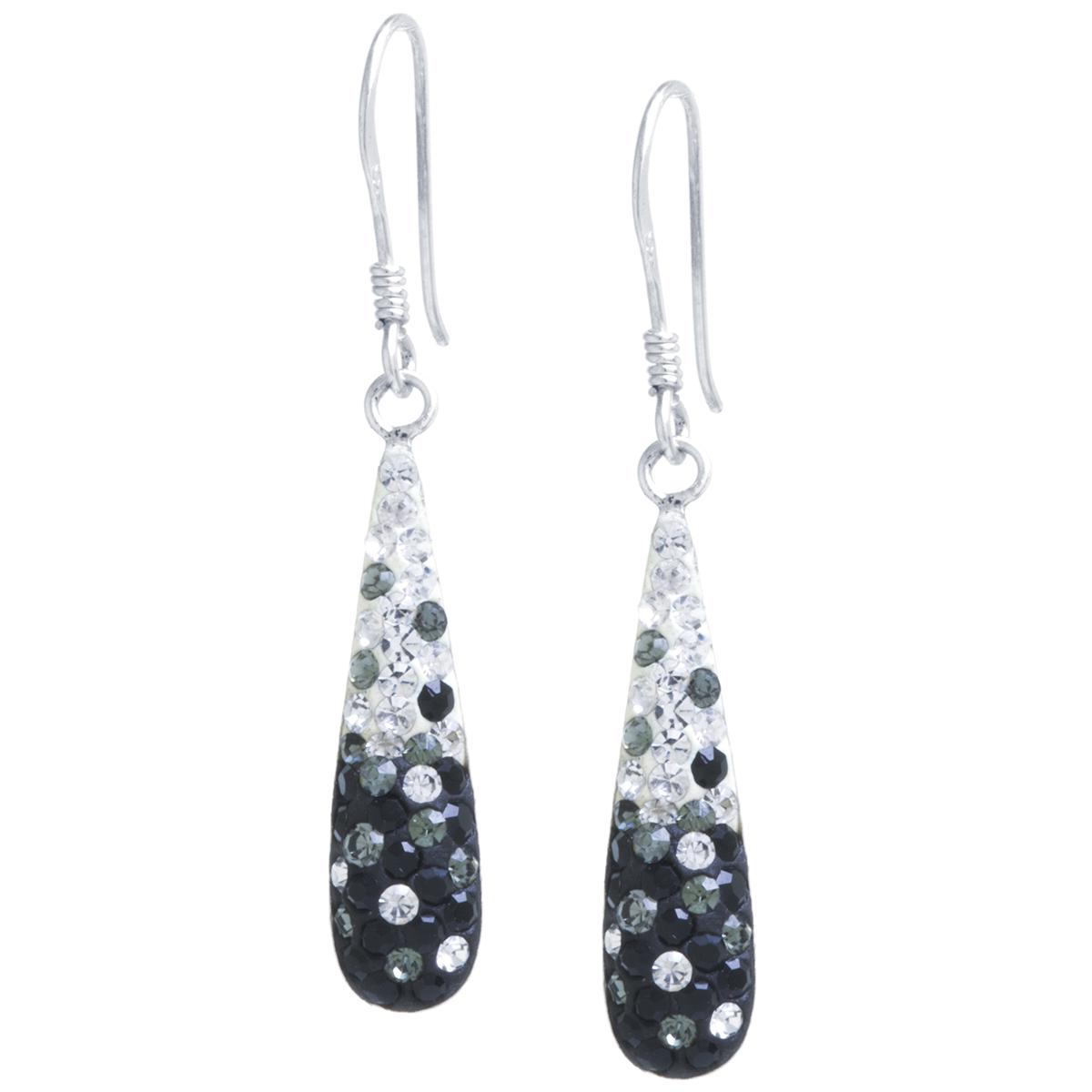 Athra Sterling Silver Black & Clear Crystal Teardrop Earrings