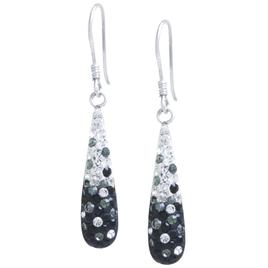 Athra Sterling Silver Black & Clear Crystal Teardrop Earrings