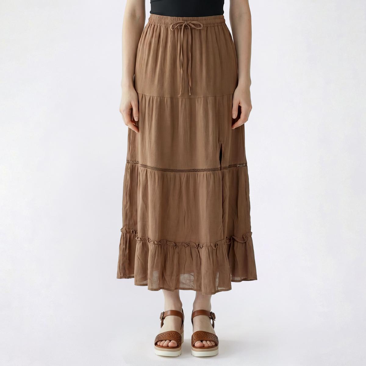 Juniors Love Tree Gauze Tie Waist Tier Crochet Maxi Skirt