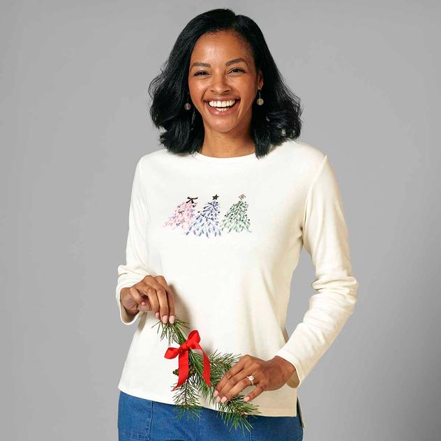Womens Hasting & Smith Long Sleeve Sparkly Christmas Tree Tee