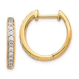 Pure Fire 14kt.Gold Polished 1/4ctw. Diamond Hinged Hoop Earrings