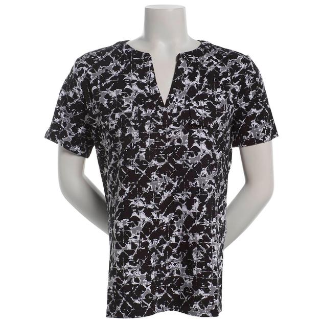 Plus Size Hasting & Smith Short Sleeve Tie Dye Split Neck Tee
