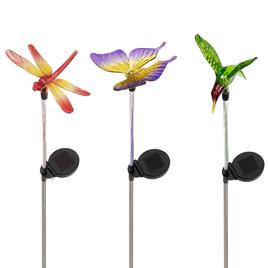 Alpine Solar Insects/Bird LED Garden Stake - Set of 3