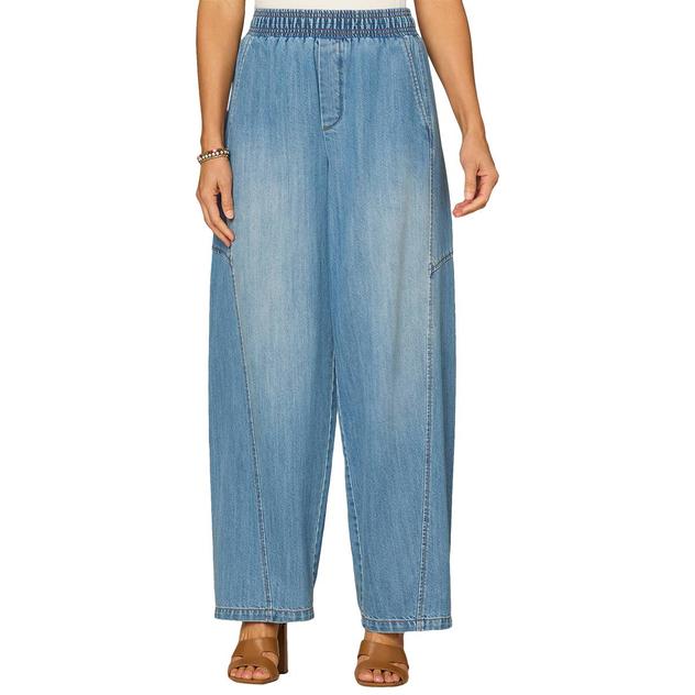 Womens Democracy “Ab”leisure Skyrise Snap Hem Barrel Leg Jeans