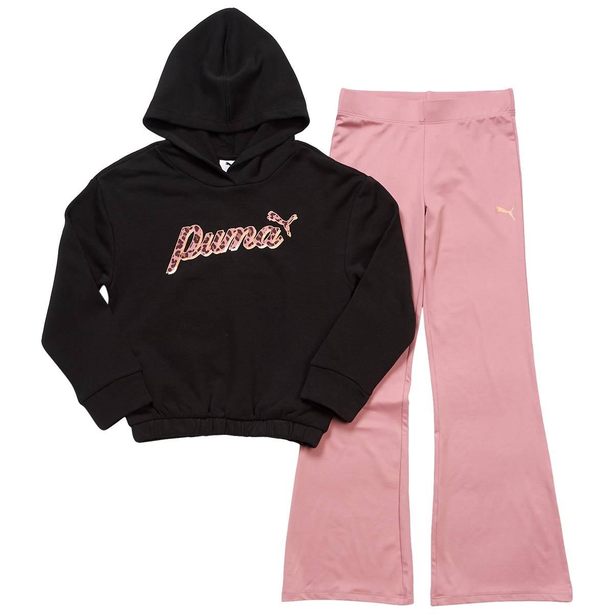 Girls (7-16) Puma® Leopard Logo Hoodie & Flare Leggings