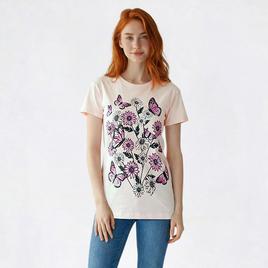 Juniors Attitude Not Included Floral Butterfly Moon Graphic Tee