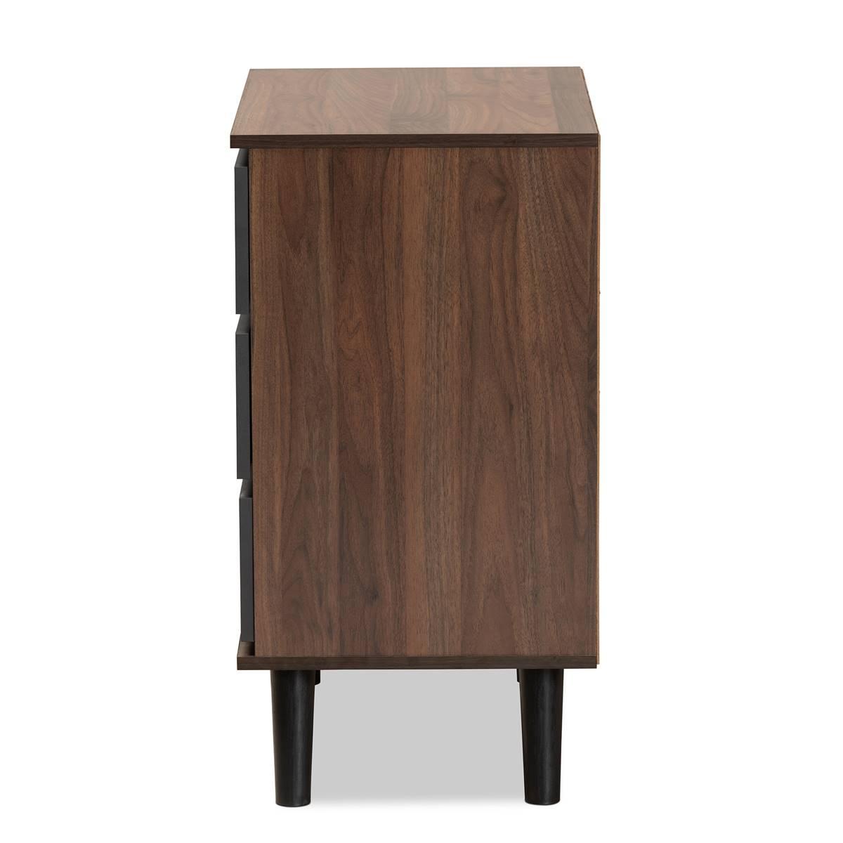 Baxton Studio Roldan Two-Tone Walnut Wood 3-Drawer Bedroom Chest