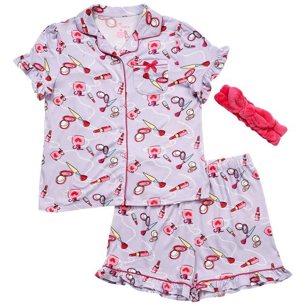 Girls (8-14) Betsey Johnson 3pc. Make Up Short Sleeve Pajama Set