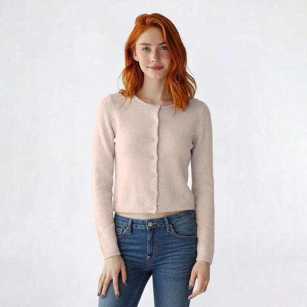 Juniors Pink Rose Cloud Mossy Pearl Button Front Cardigan