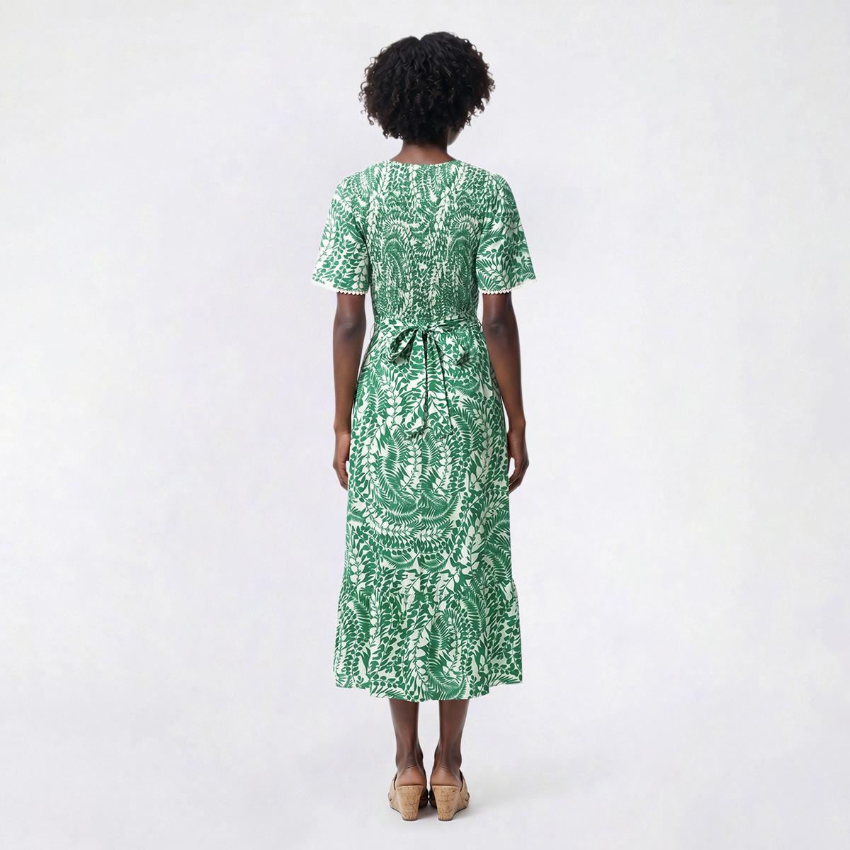 Womens Luxology Flutter Sleeve Vine Tie Waist A-Line Dress