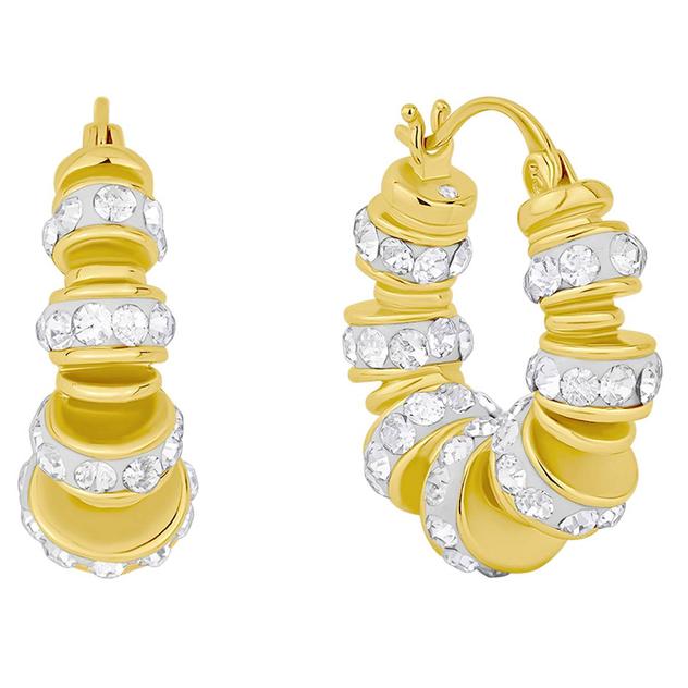 Marsala 14kt. Gold Plated Crystal Station Hoop Earrings