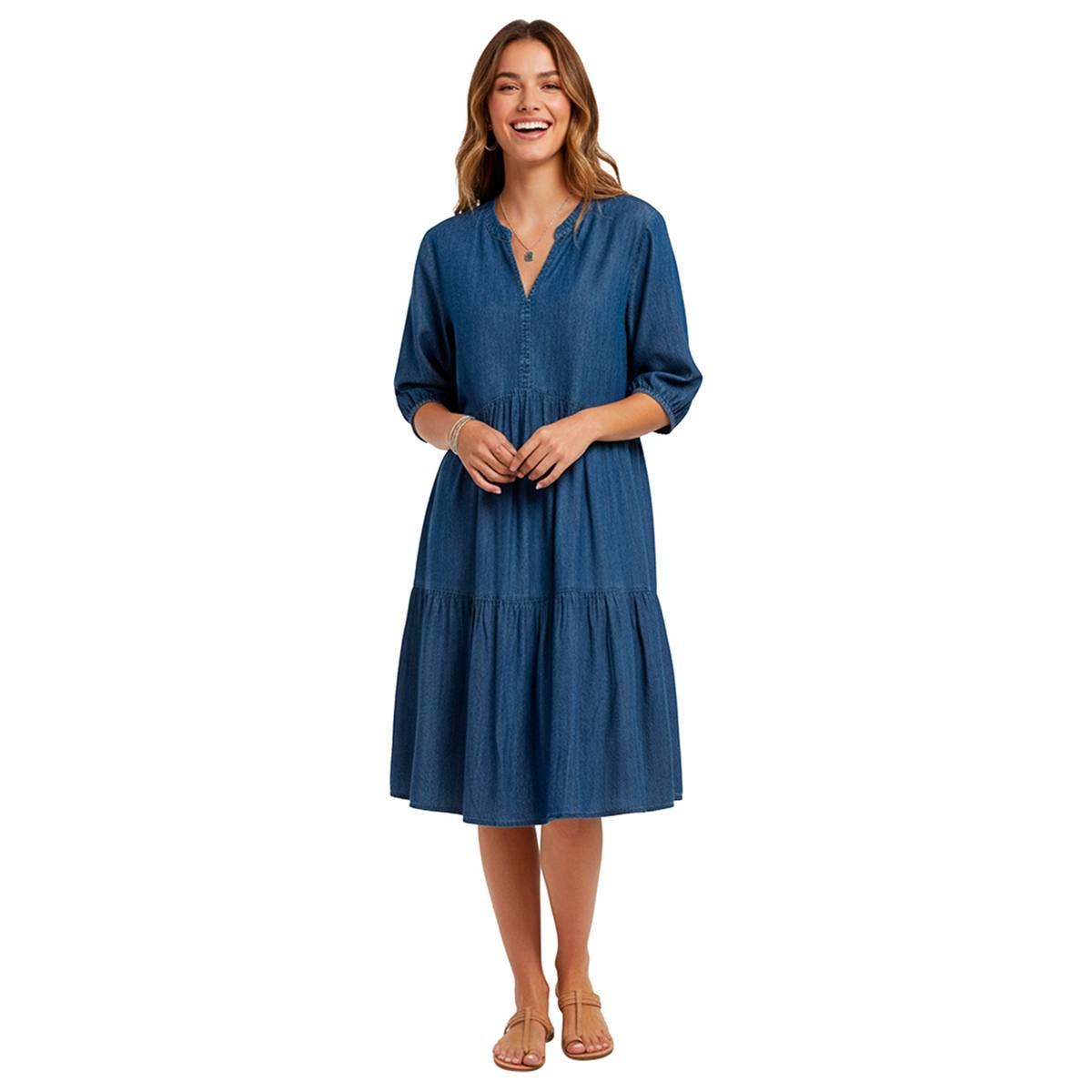 Womens Nautica Tiered Chambray A-Line Dress