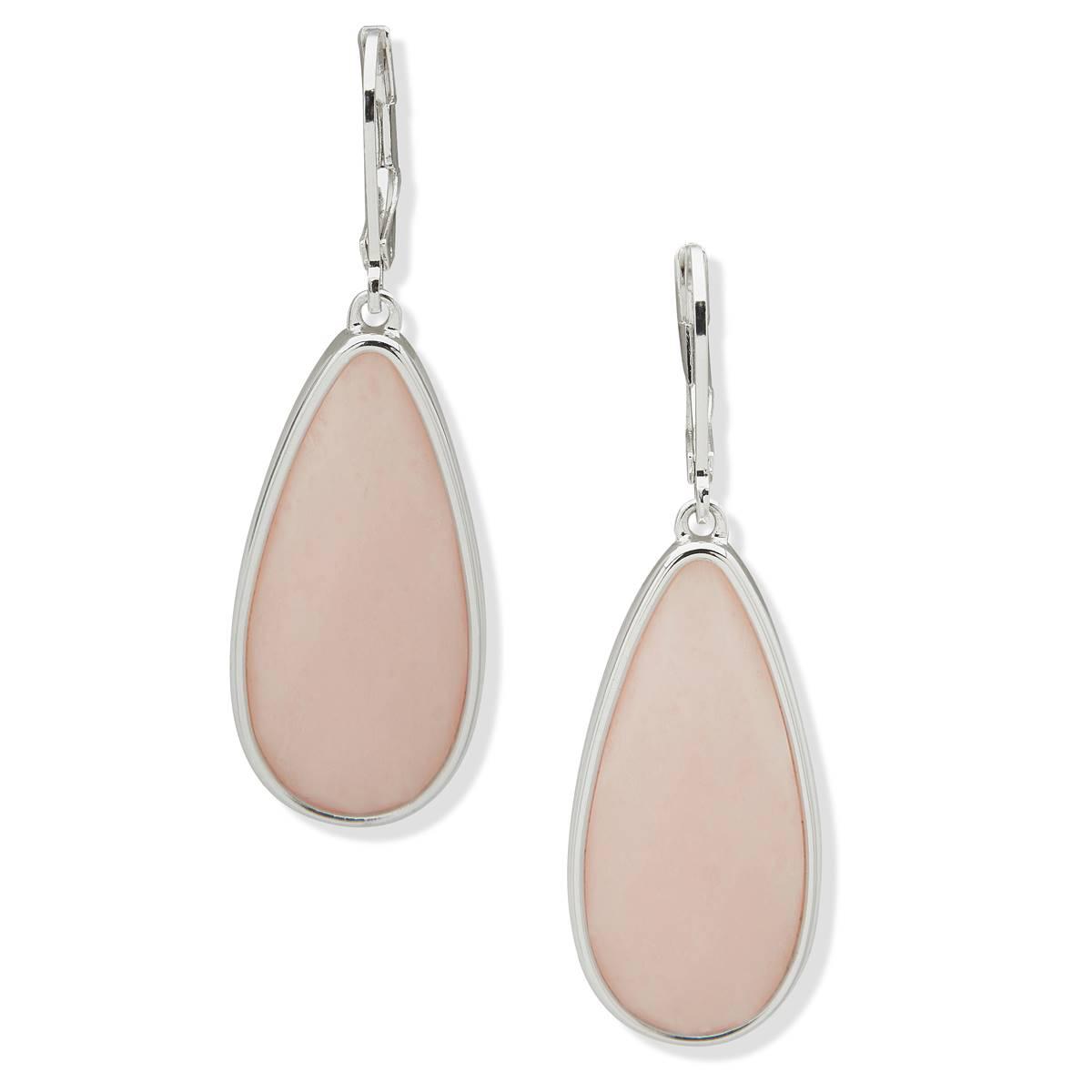 Nine West Silver-Tone Rose Quartz Teardrop Leverback Earrings