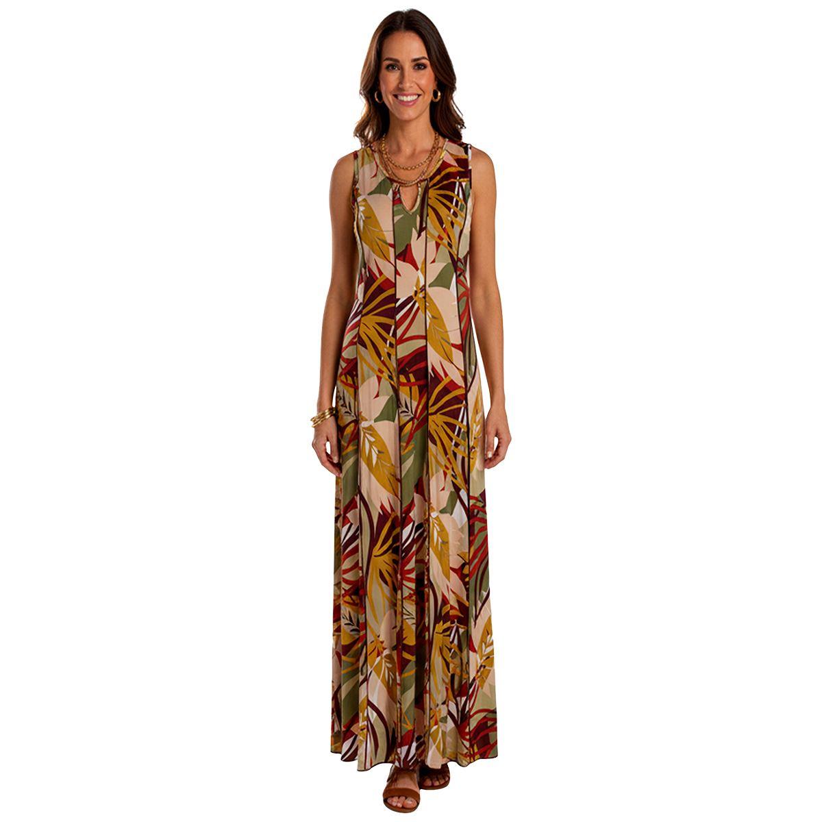 Womens Sami & Jo Sleeveless Leaf Keyhole Neck Maxi Dress