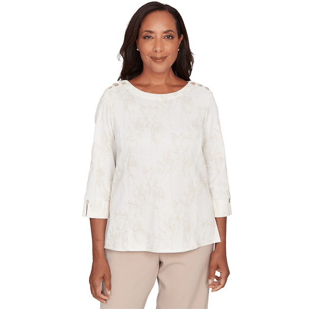 Petite Alfred Dunner Saratoga Springs Textured Floral Blouse