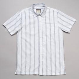 Mens Visitor Textured Woven Button Down Shirt - White/Navy