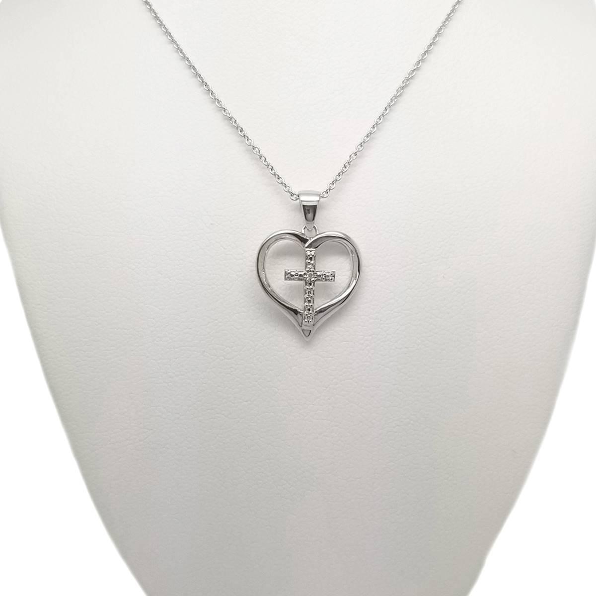 Accents by Gianni Argento Diamond Plated Heart Cross Pendant