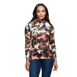 Womens 24/7 Comfort Apparel Animal Print Turtleneck Tee