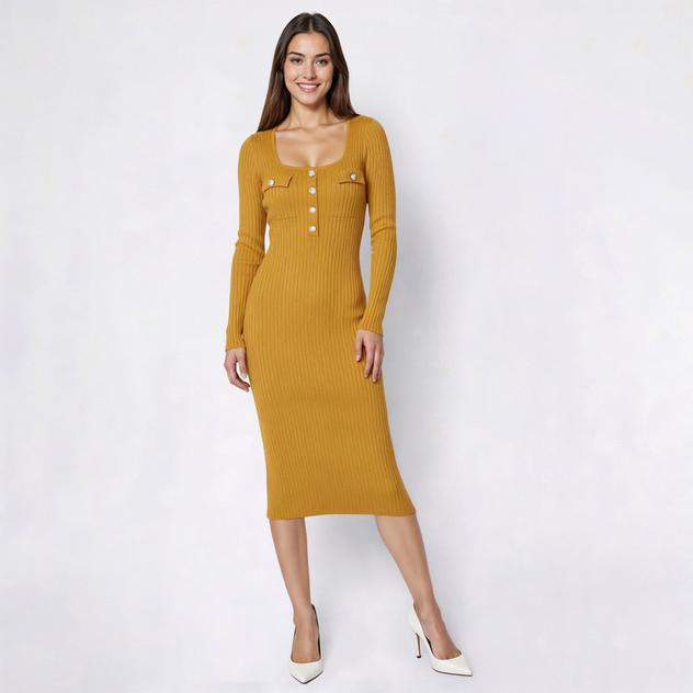 Womens Nanette Lepore Long Sleeve Pearl Button Sweater Dress