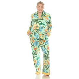 Plus Size White Mark Two Piece Wildflower Print Pajama Set