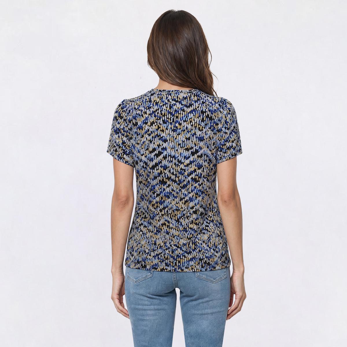 Petite Anne Klein Short Tulip Sleeve Crew Neck Dot Blouse