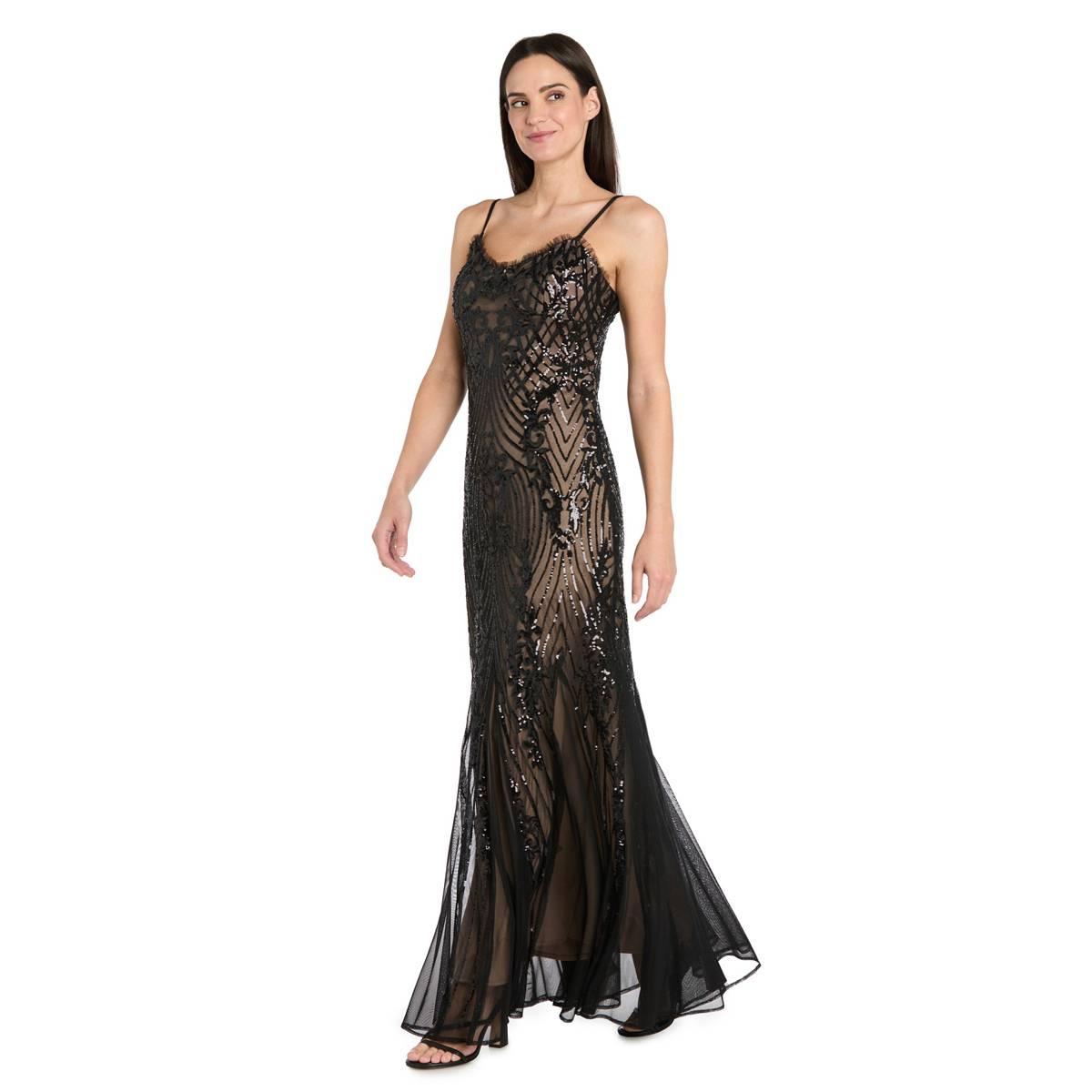Petite R&M Richards Sleeveless Embellished Mesh Evening Gown