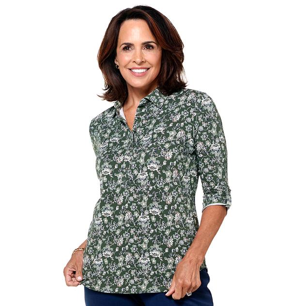 Petite Hasting & Smith Floral 3/4 Sleeve Casual Button Down