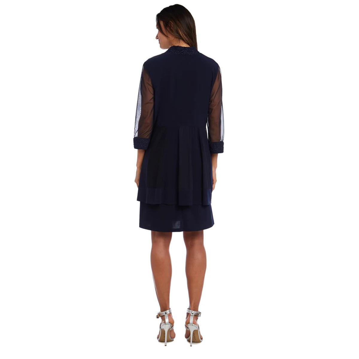 Womens R&M Richards Glitter Jacket Dress with Necklace
