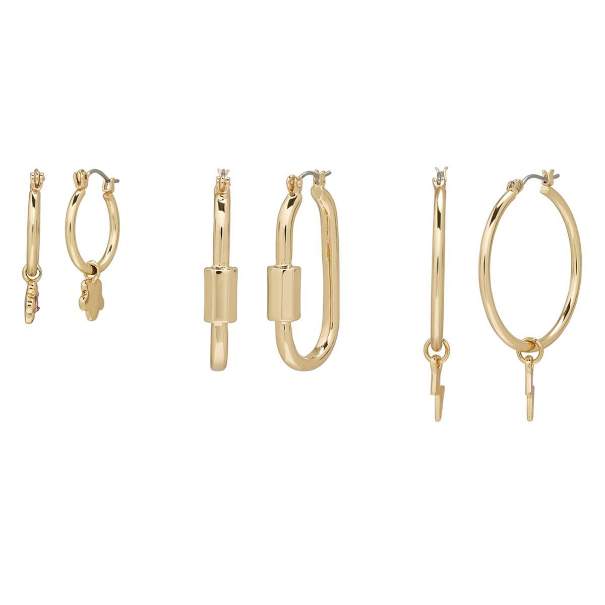 Steve Madden Garden Party Flower & Lightning Bolt Hoop Earrings
