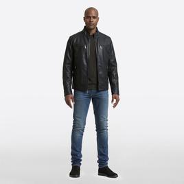 Mens London Fog Faux Leather Jacket w/ Stand Up Collar