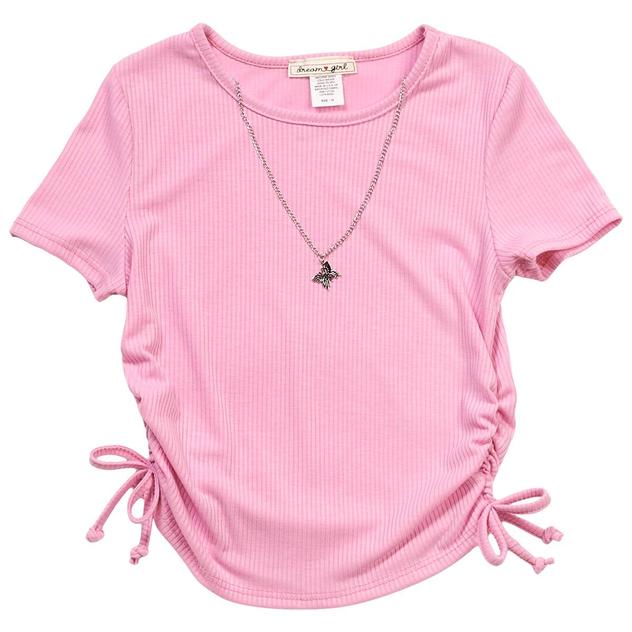 Girls (7-12) Dream Girl Side Cinch Tee w/ Butterfly Necklace