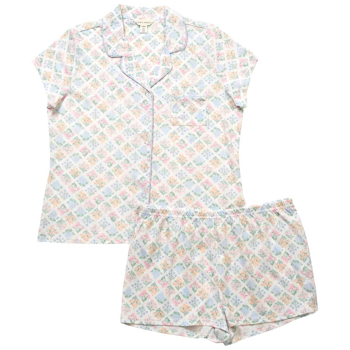 Womens Laura Ashley® Short Sleeve Geo Bouquets Short Pajama Set