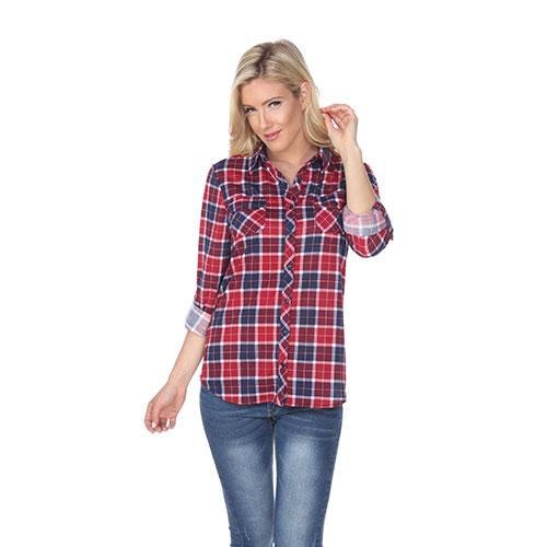 Womens White Mark Oakley Stretch Plaid Casual Button Down Top