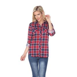 Womens White Mark Oakley Stretch Plaid Casual Button Down Top