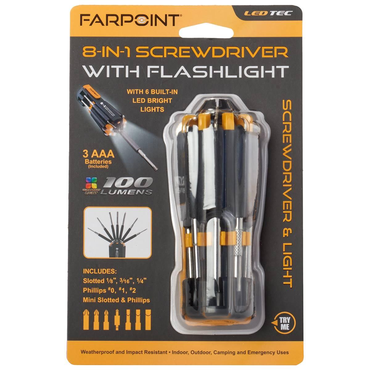 Farpoint 8-in-1 Multi Function Screwdriver with Flashlight