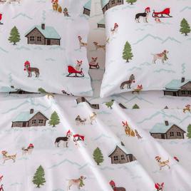 Freshfolds Cotton Pups With Hats Holiday 4pc. Flannel Sheet Set
