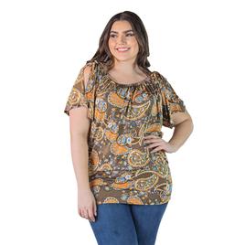 Plus Size 24/7 Comfort Apparel Split Shoulder Printed Top
