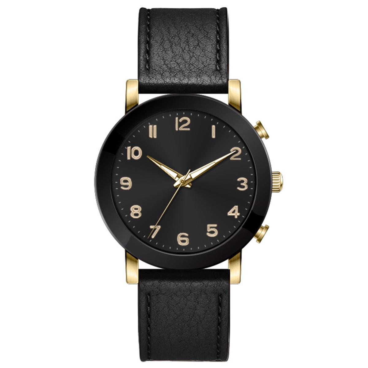 Mens Gold-Tone Case & Black Strap Analog Watch - 50649G-07-G02
