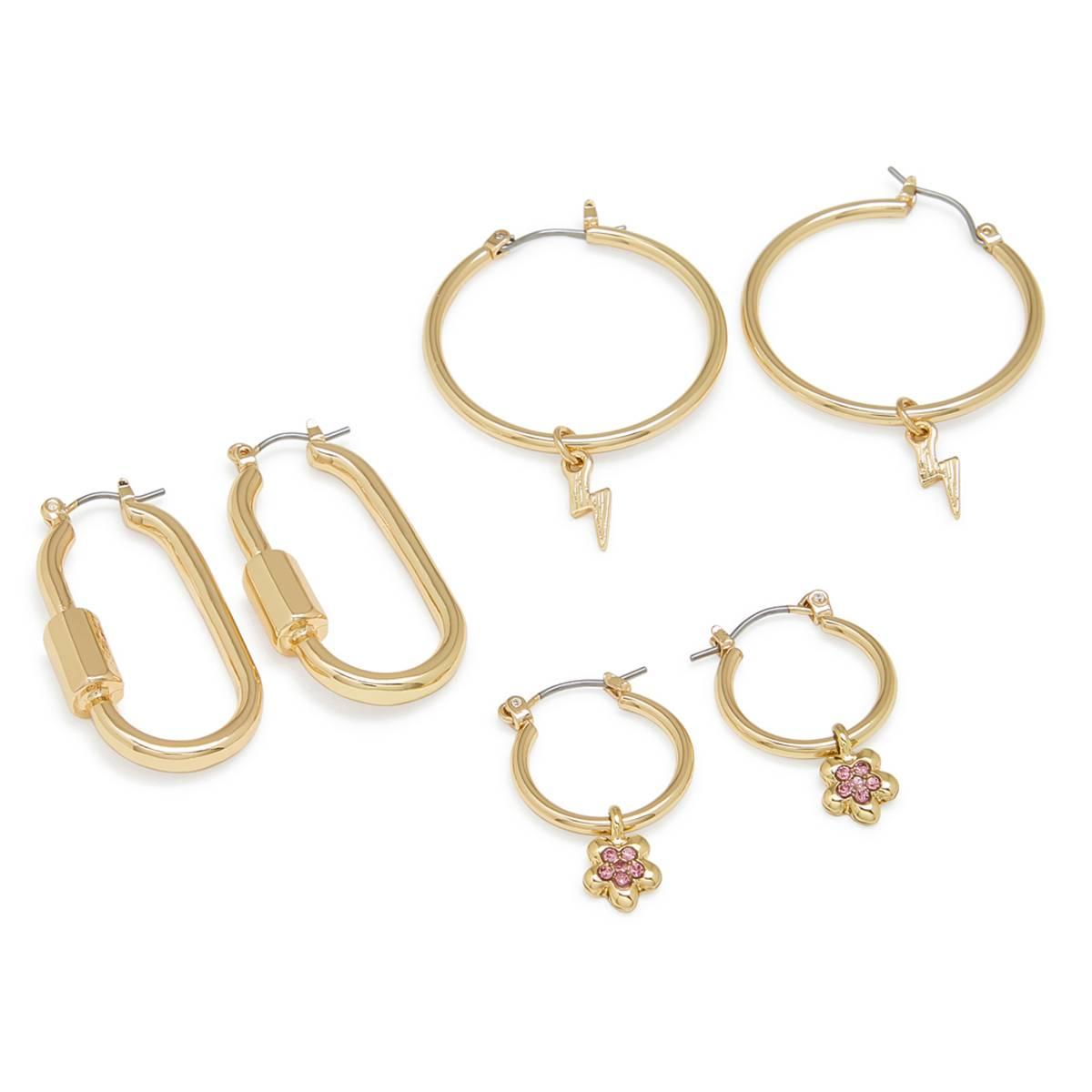 Steve Madden Garden Party Flower & Lightning Bolt Hoop Earrings