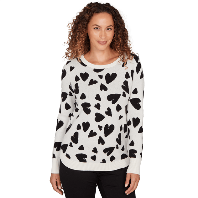 Womens Emaline Dusted Petals Long Sleeve Heart Sweater