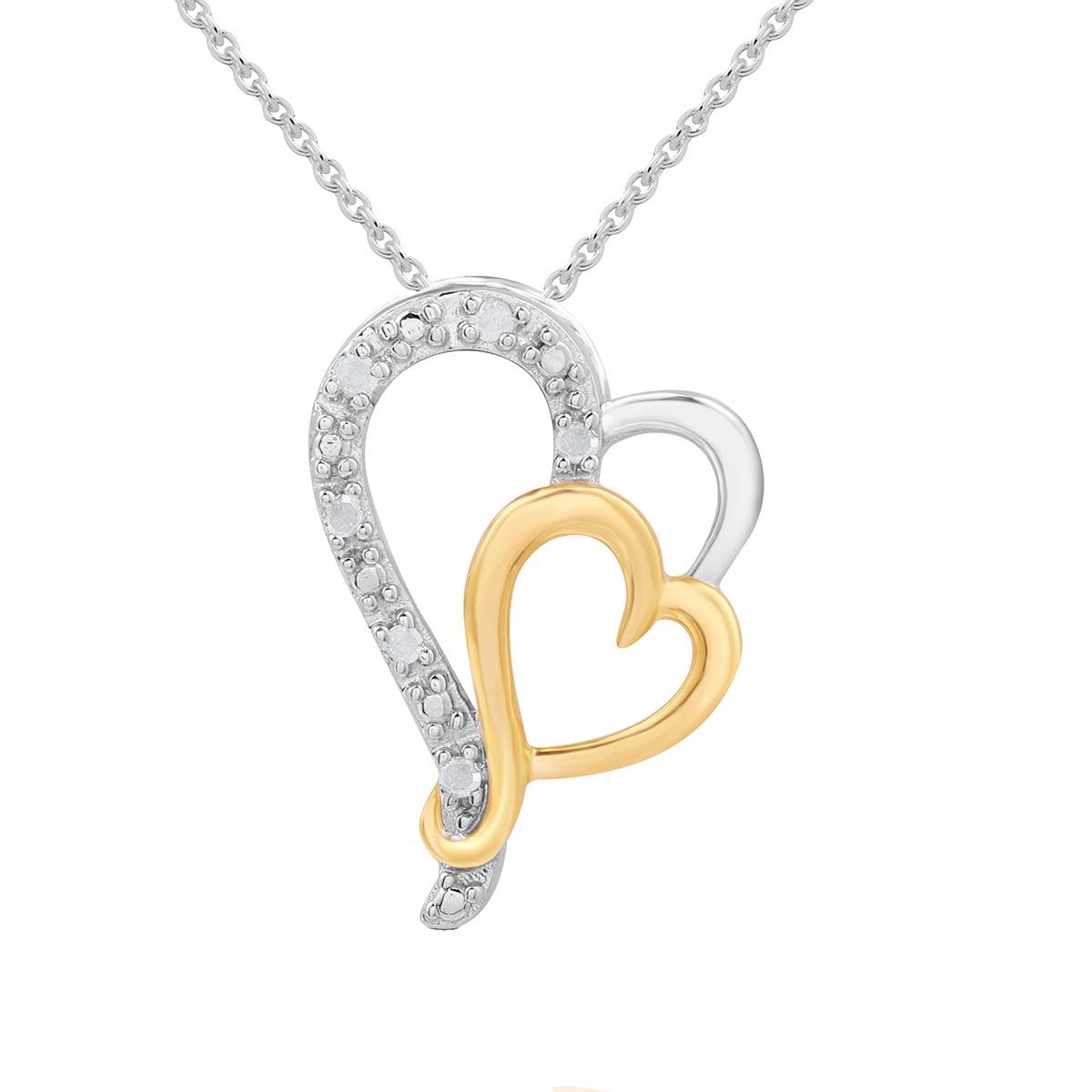 1/20cttw. Natural Diamond Sterling Silver Double Heart Pendant