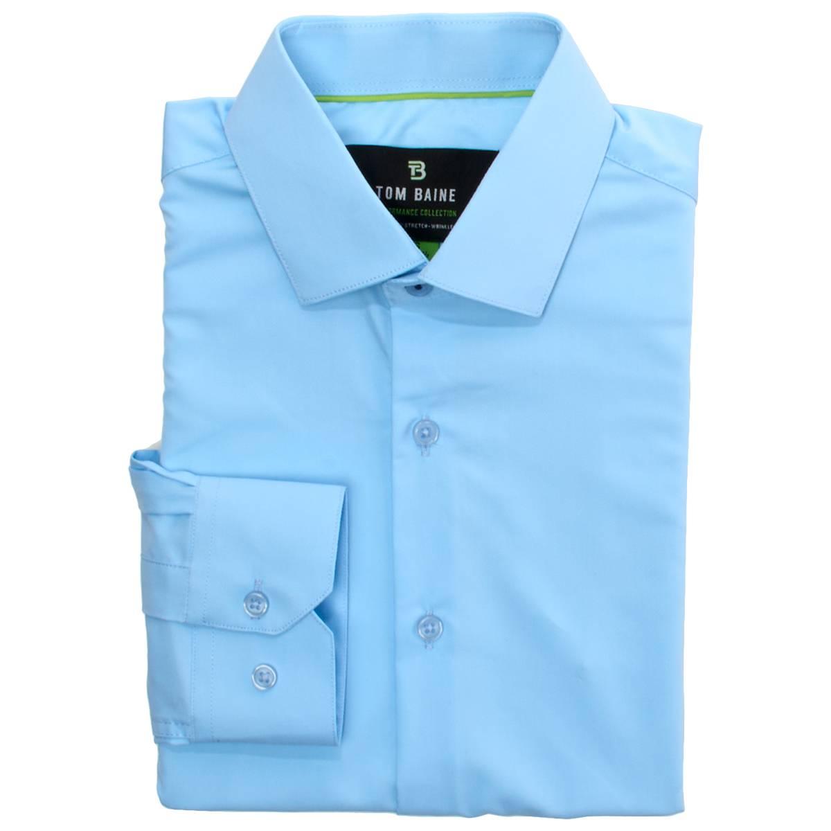Mens Tom Baine Slim Fit Textured Stretch Dress Shirt - Light Blue