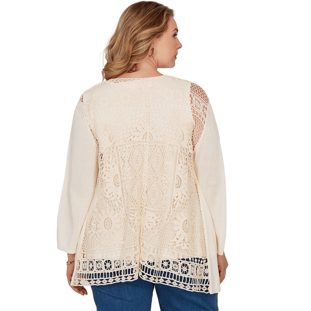 Plus Size Ruby Rd. Renaissance Romance Crochet Back Cardigan