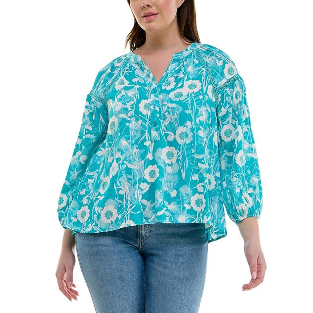 Womens Zac & Rachel Bracelet Sleeve Pleated Floral Blouse