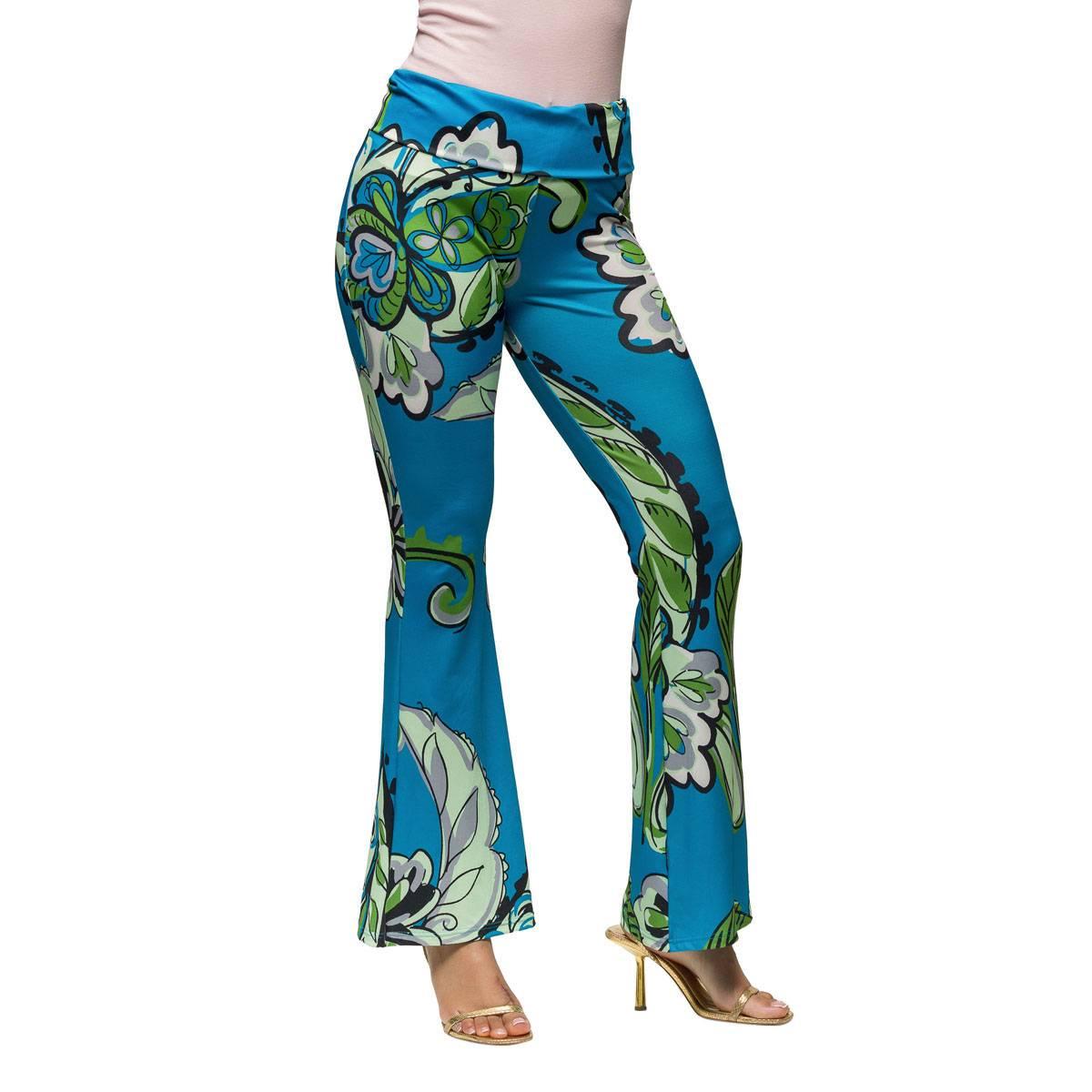 Womens 24/7 Comfort Apparel Teal Paisley Bell Bottom Pants
